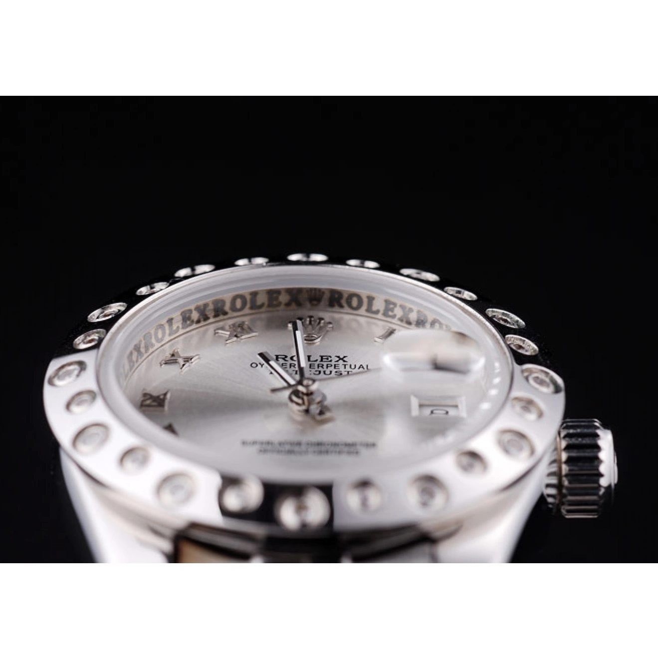 Good copy rolex watches 7474 Dial Rolex Silver Diamonds Bezel Polished Datejust Silver 0821